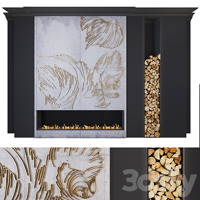 Modern fireplace _ petals 3DSMax File - thumbnail 1