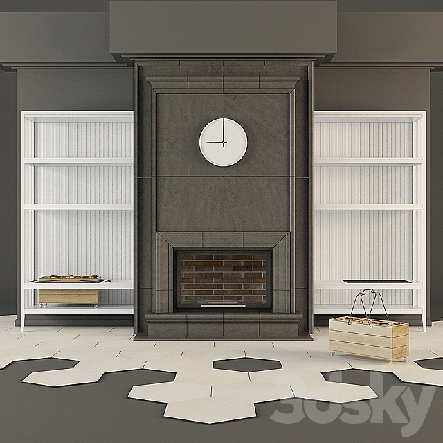 Modern fireplace and shelves 3DSMax File - thumbnail 1