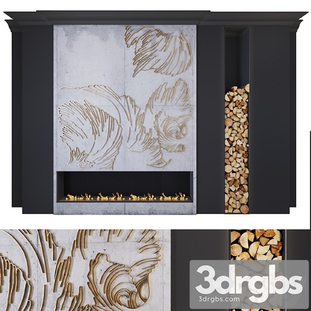 Modern fireplace   petals 3dsmax Download - thumbnail 1