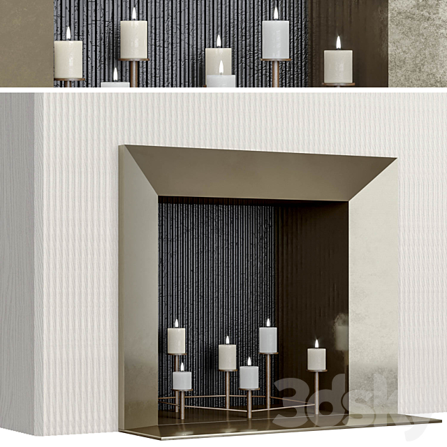 Retro fireplace with candles 3DSMax File - thumbnail 2