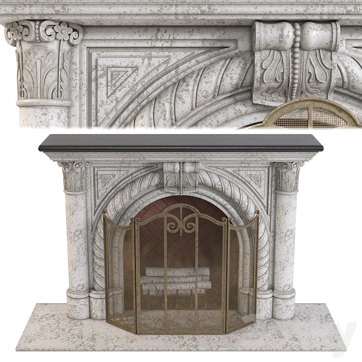 Rope Edge Fireplace Mantel 3DS Max - thumbnail 2