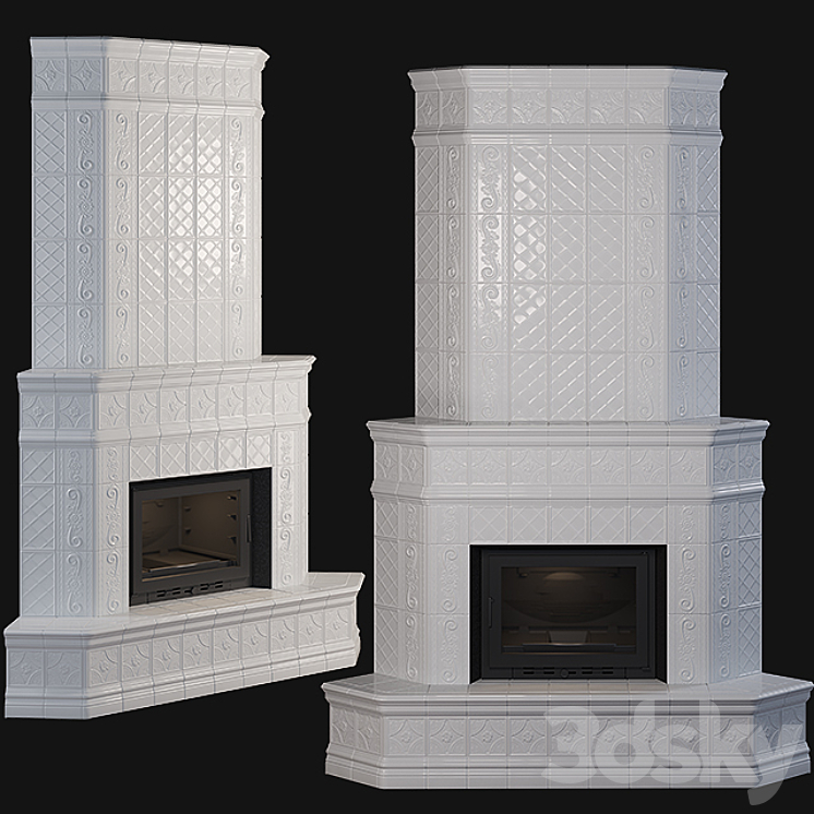 Stove – corner fireplace with tiles 3DS Max - thumbnail 1