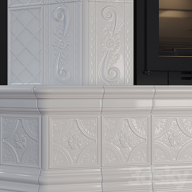 Stove – corner fireplace with tiles 3DS Max - thumbnail 2