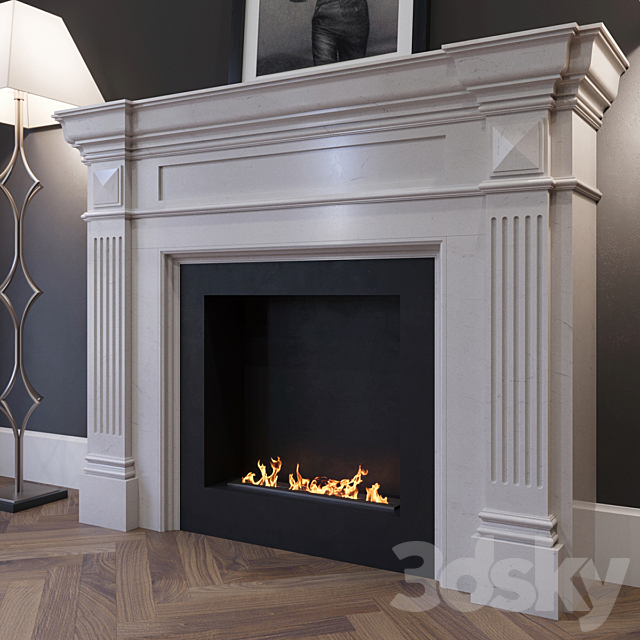 The fireplace is marble with a biotope floor lamps and a picture. 3DS Max Model - thumbnail 2