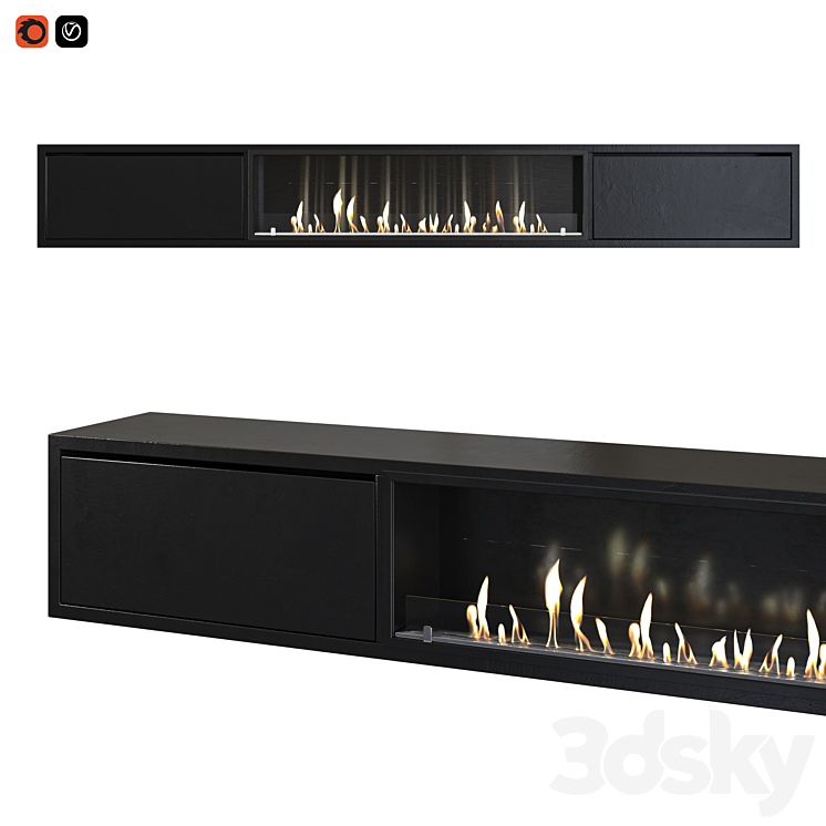 TV cabinet with built-in bio fireplace 3DS Max - thumbnail 1