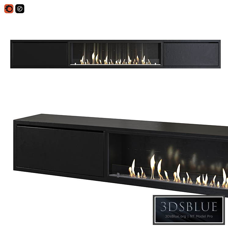 TV cabinet with built-in bio fireplace 3DS Max - thumbnail 3