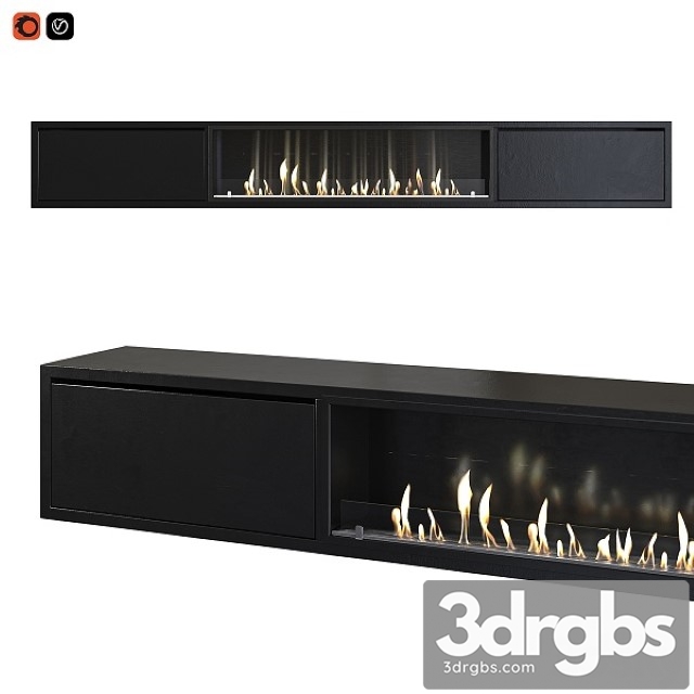 TV Cabinet With Built in Bio Fireplace 3dsmax Download - thumbnail 1