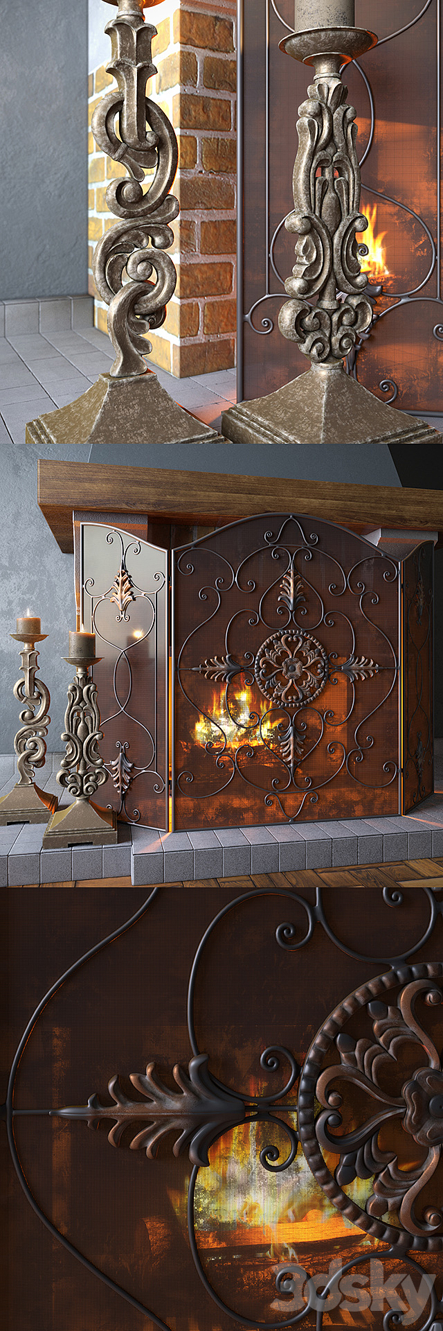 Uttermost _ Egan Fireplace Screen and Gia Candleholders 3DSMax File - thumbnail 1