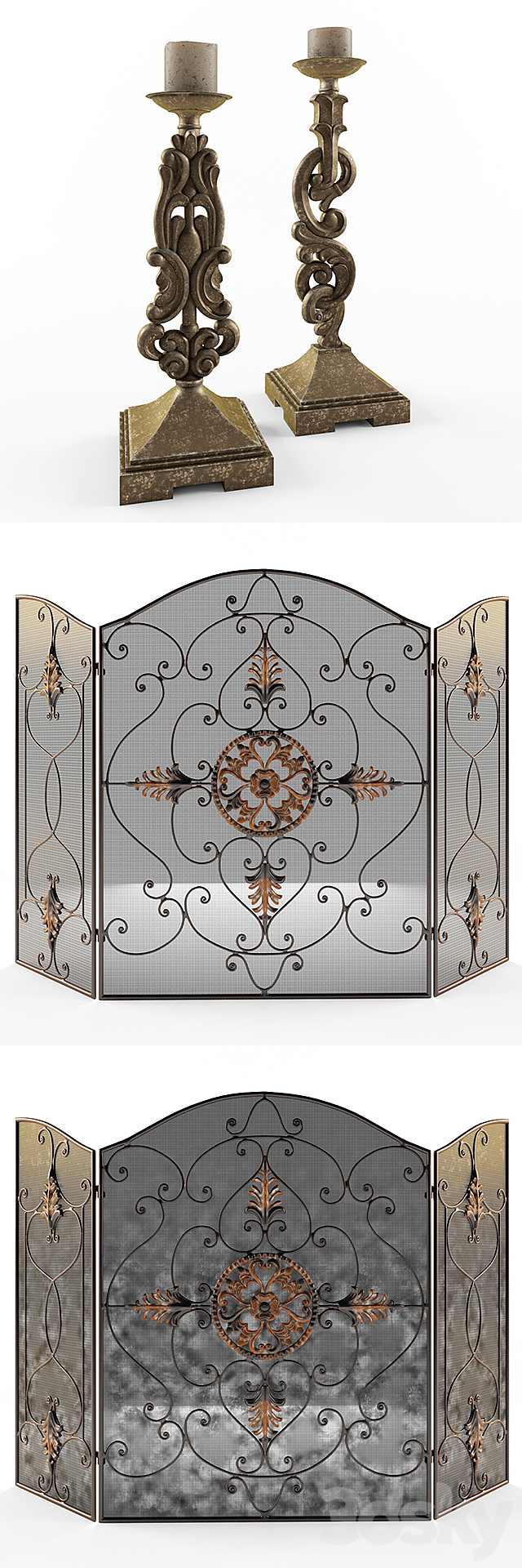 Uttermost _ Egan Fireplace Screen and Gia Candleholders 3DSMax File - thumbnail 2