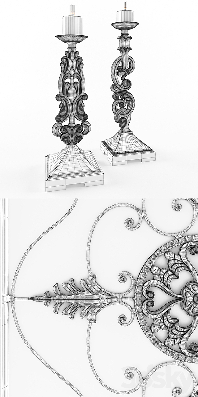 Uttermost _ Egan Fireplace Screen and Gia Candleholders 3DSMax File - thumbnail 3