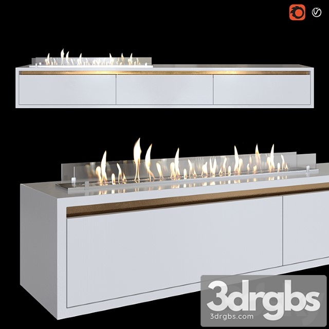 Wall-mounted tv stand with built in bio fireplace 3dsmax Download - thumbnail 1