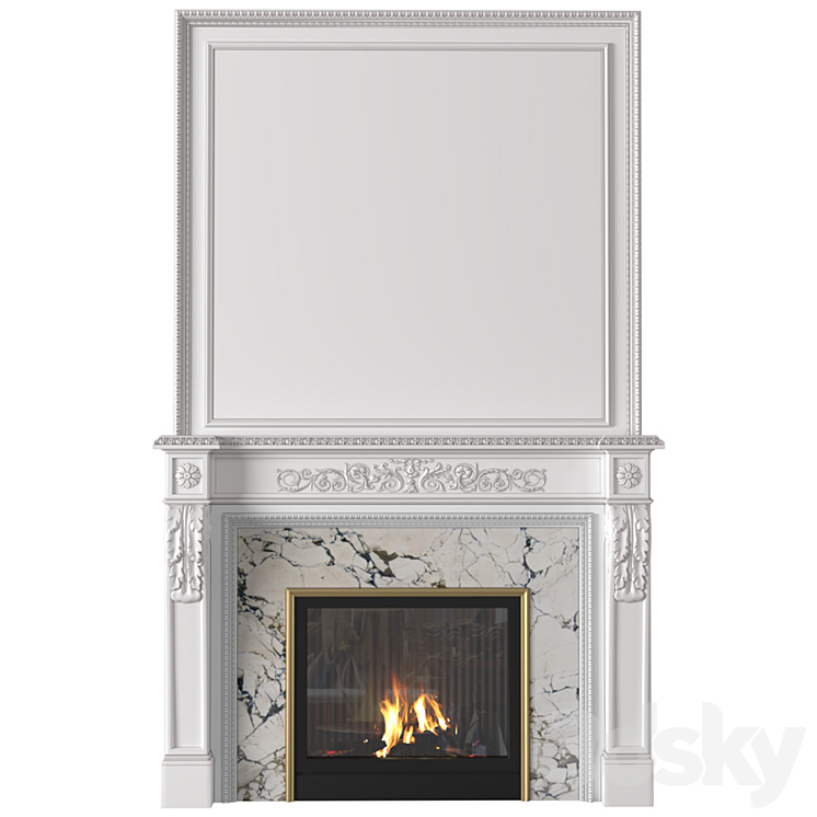 White Fireplace in a classic style. Fireplace in classic style 3DS Max Model - thumbnail 1