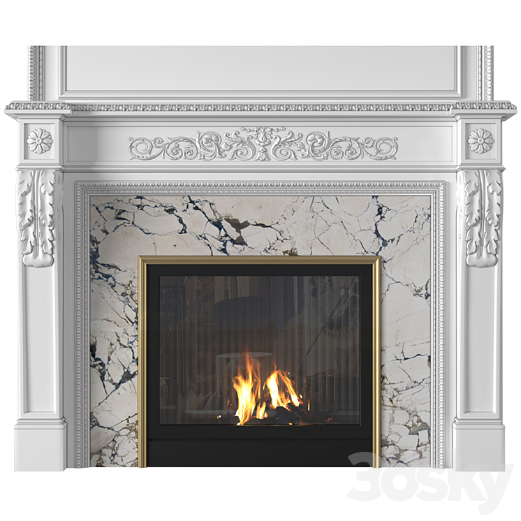 White Fireplace in a classic style. Fireplace in classic style 3DS Max Model - thumbnail 2