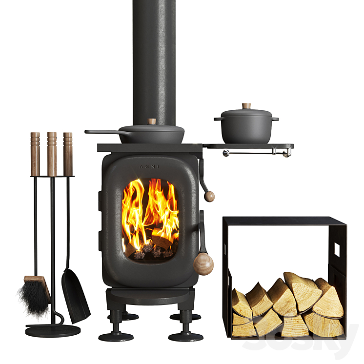 Wood burning stove AGNI 3DS Max - thumbnail 2