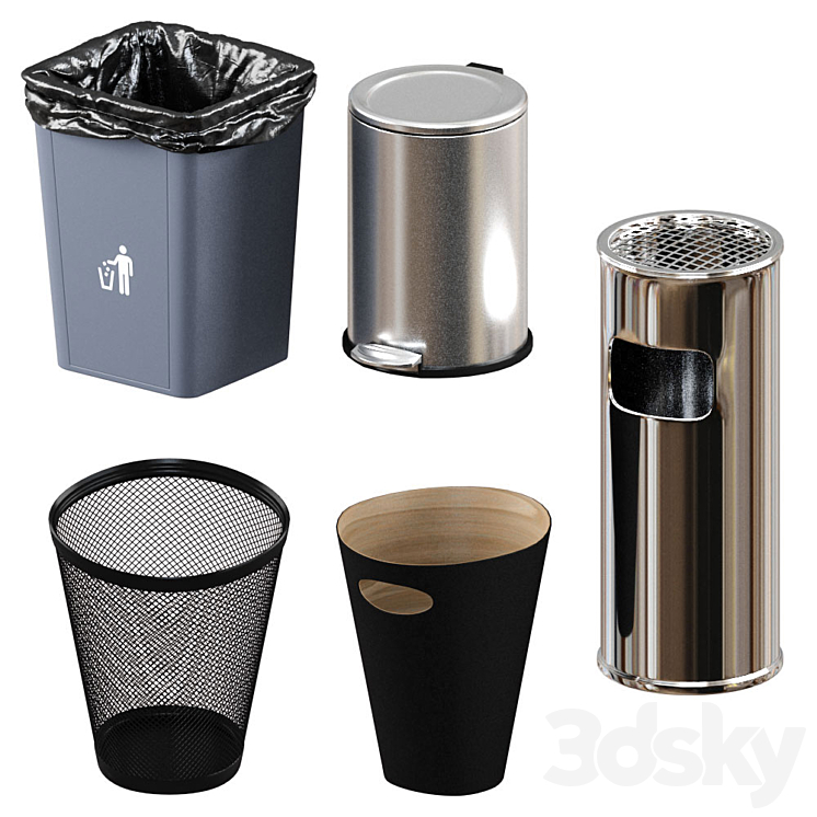 5 trash bin (low poly) 3DS Max - thumbnail 1