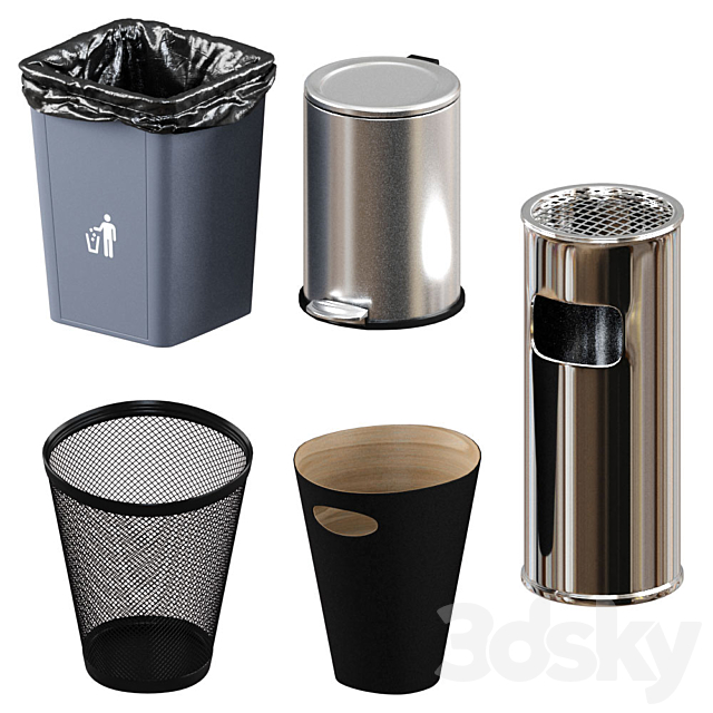 5 trash bin (low poly) 3DSMax File - thumbnail 1