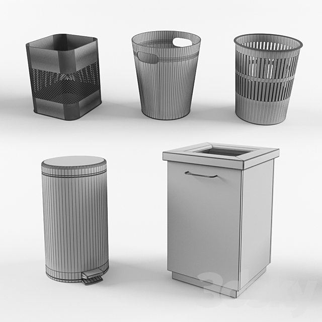 A set of trash bins in the office. 3DSMax File - thumbnail 3