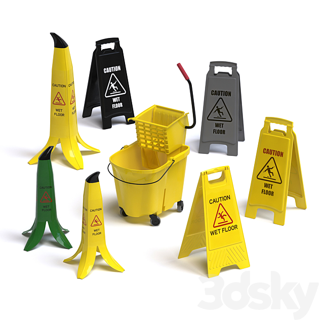 A set of warning signs “Wet Floor” 3ds Max - thumbnail 1