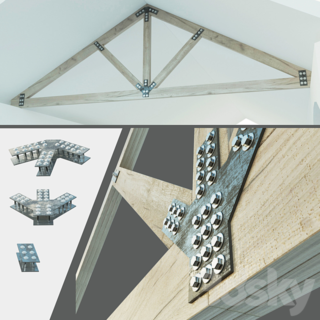 A set of wooden trusses. 6m 8m 10m 12m 14m 3DS Max Model - thumbnail 2