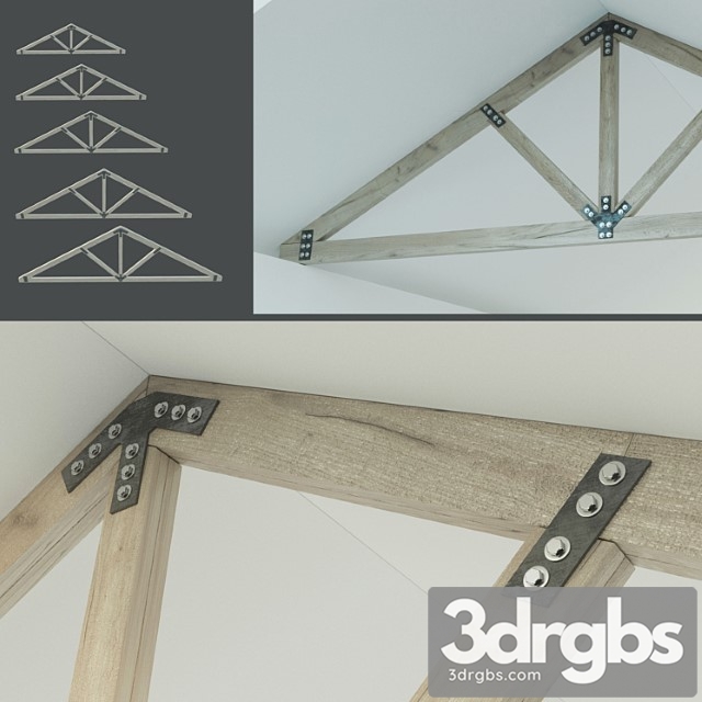 A set of wooden trusses. 6m 8m 10m 12m 14m 3dsmax Download - thumbnail 1