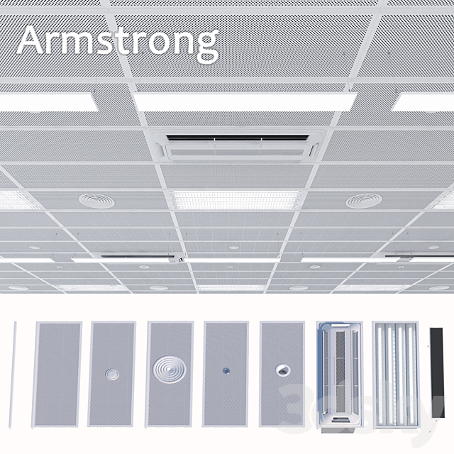 Armstrong ceiling system with a set of elements 2 3DSMax File - thumbnail 1