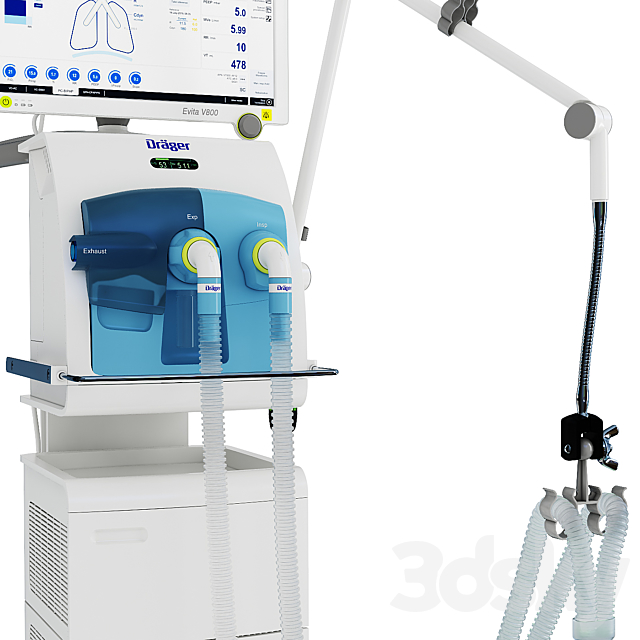 Artificial lung ventilator Dräger Evita V800 3ds Max - thumbnail 3