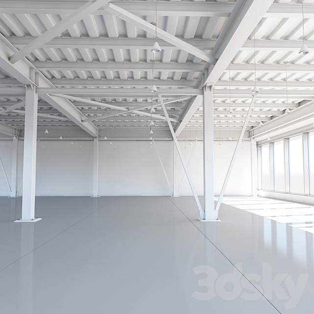 Beam system of metal ceiling with columns and lighting 3DSMax File - thumbnail 1