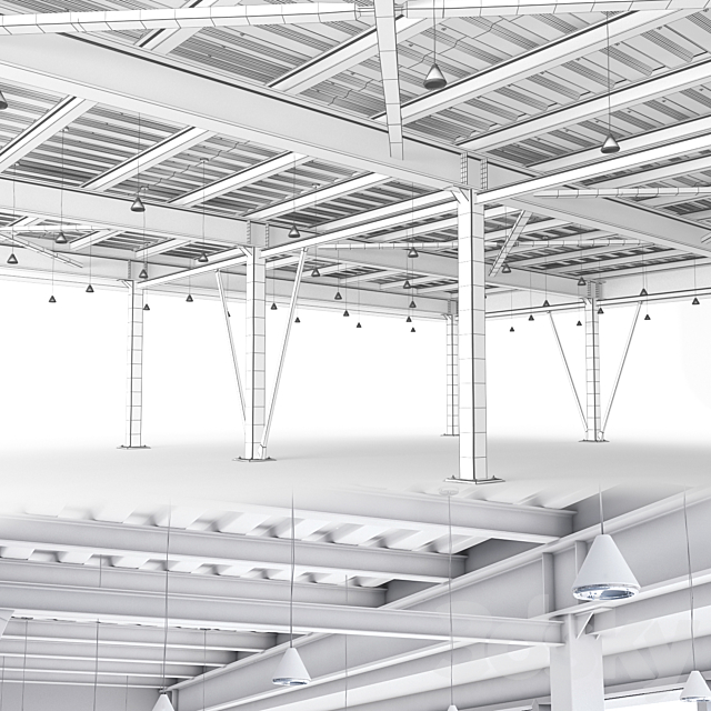 Beam system of metal ceiling with columns and lighting 3DSMax File - thumbnail 3