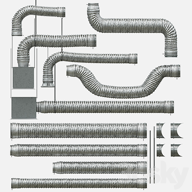 Corrugated ventilation pipe with diffuser 3DSMax File - thumbnail 2