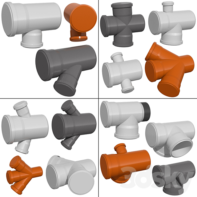 Counstraction designer water supply sewerage  pipes fittings clamps crosspieces couplings 3ds Max - thumbnail 3