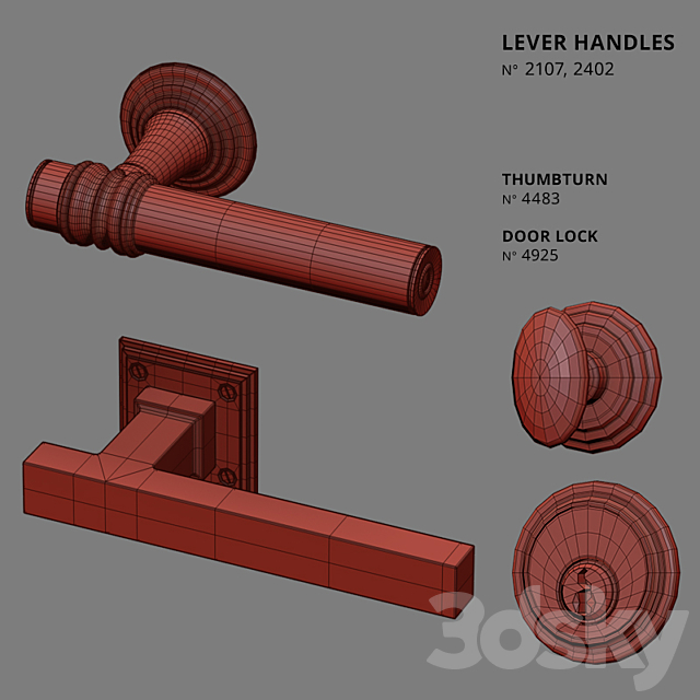 Door Lever Handles Nanz N ° 2107 2402 3DS Max Model - thumbnail 2