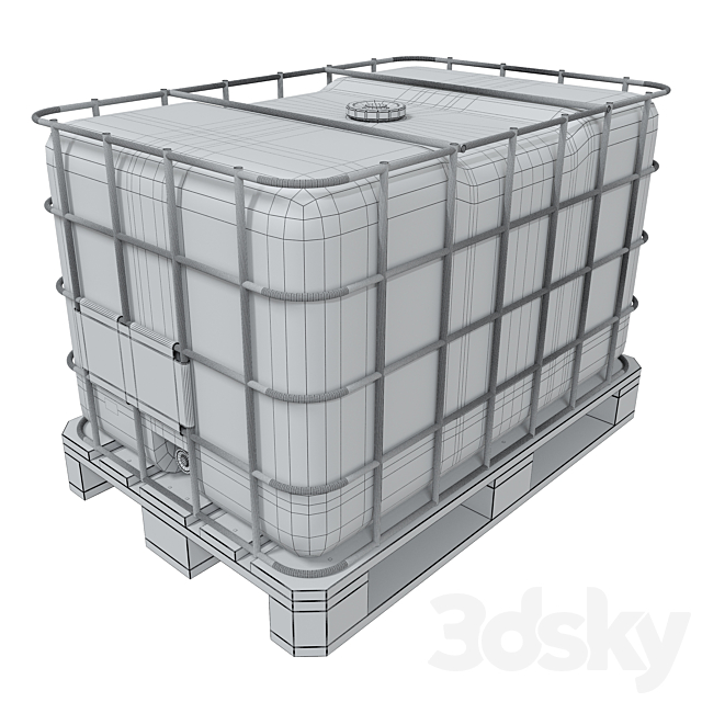 Euro-cubes capacity 1000l cubic capacity on a wooden pallet 3DS Max Model - thumbnail 2