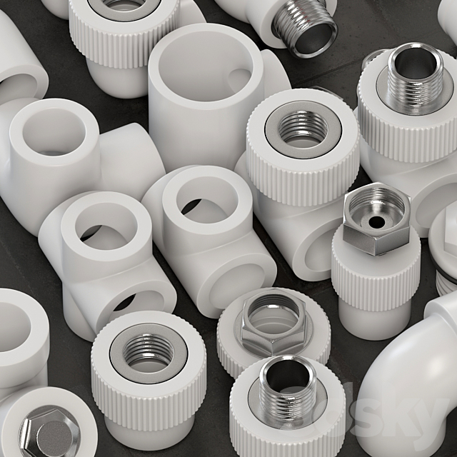 Fitingi plastic white _ Plastic white fittings 3DS Max Model - thumbnail 2