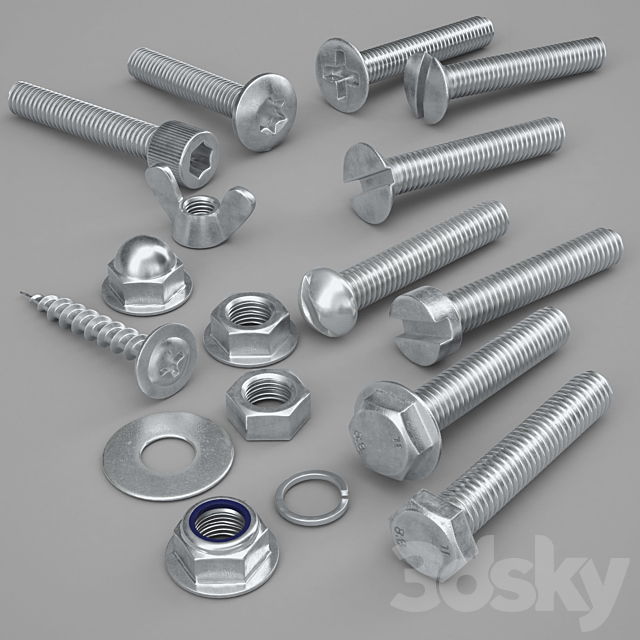 Fixing nuts screws bolts washers screws 3ds Max - thumbnail 1