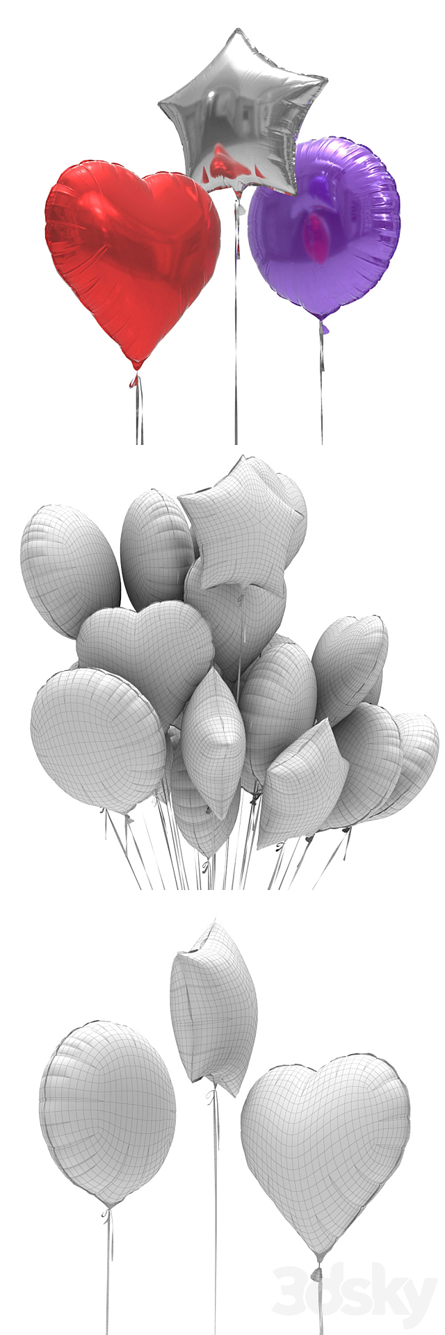 Foiled balloons 3DS Max Model - thumbnail 3