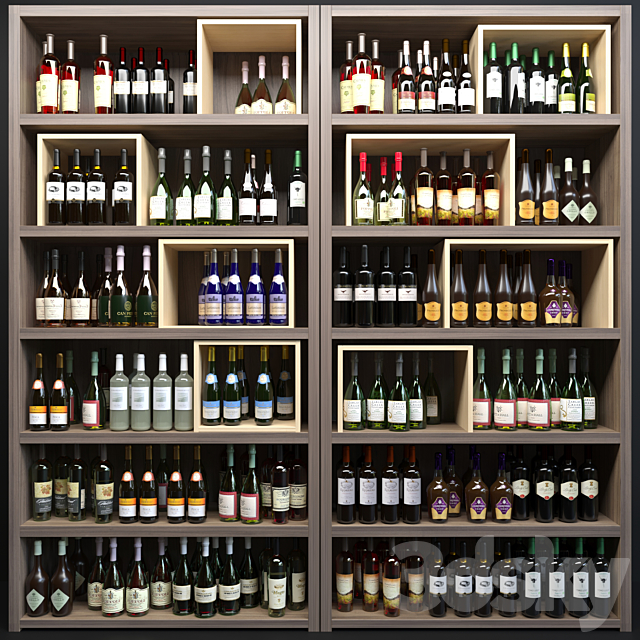 Large wine cabinet with sparkling wine. Wine collection 3DSMax File - thumbnail 1