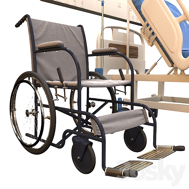 Medical bed and Wheelchair 3DS Max Model - thumbnail 2