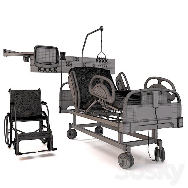 Medical bed and Wheelchair 3DS Max Model - thumbnail 3