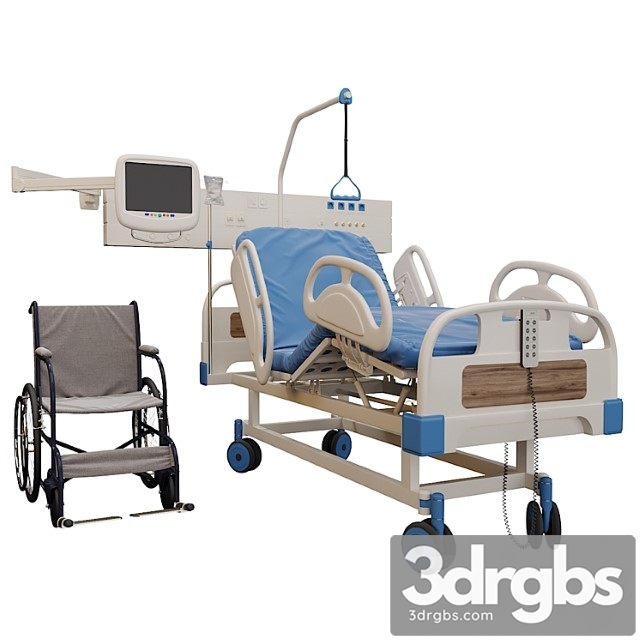 Medical bed and wheelchair 3dsmax Download - thumbnail 1