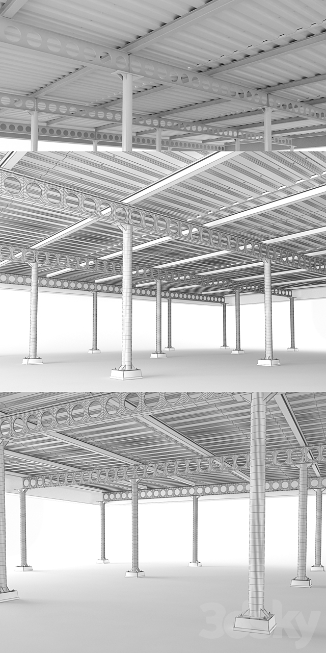 Metal ceiling girder system with columns 02 3DS Max Model - thumbnail 3