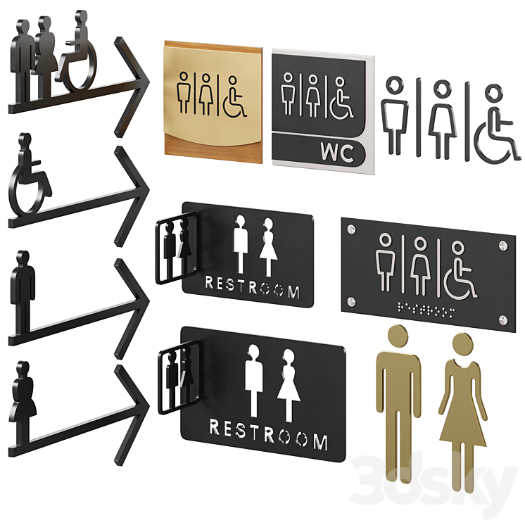 Restroom Directional Door Signs 2 3DS Max Model - thumbnail 1