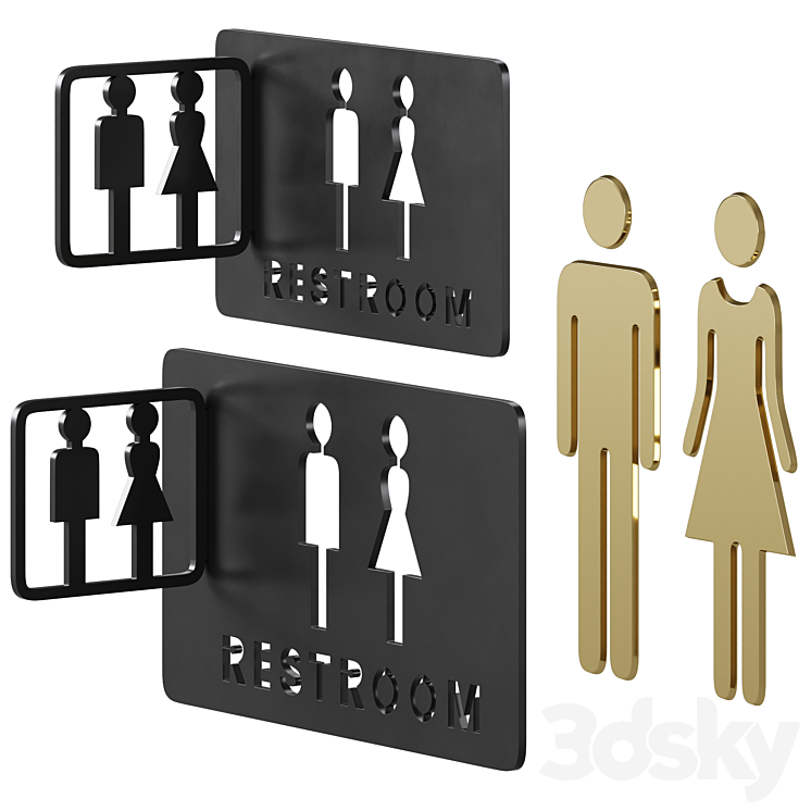 Restroom Directional Door Signs 2 3DS Max Model - thumbnail 2