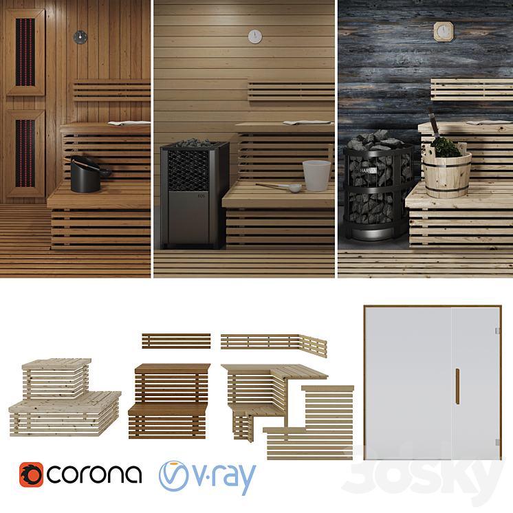 Sauna set \/ Sauna constructor 3DS Max Model - thumbnail 1