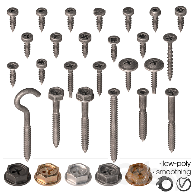 Screws self-tapping screws – Set-3 3DS Max Model - thumbnail 2