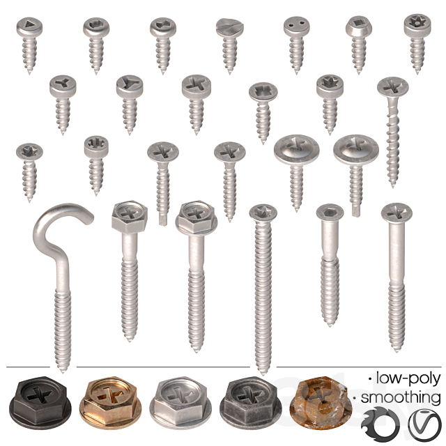 Screws self-tapping screws – Set-3 3DS Max Model - thumbnail 3