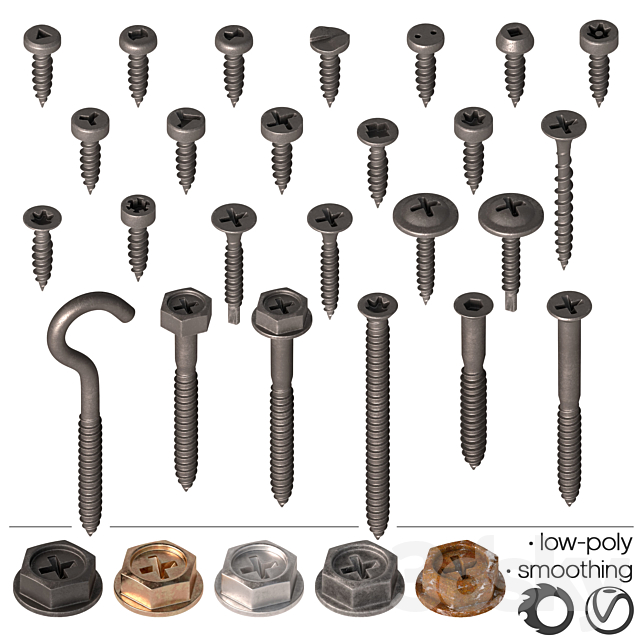 Screws self-tapping screws – Set-3 3DS Max Model - thumbnail 4