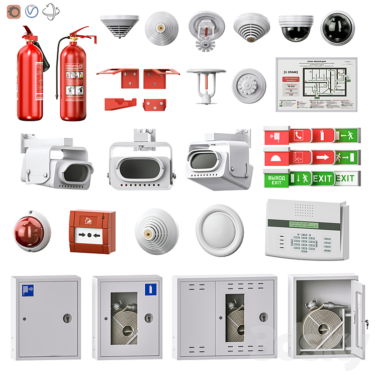 Security and fire alarm set 2 3DS Max Model - thumbnail 3