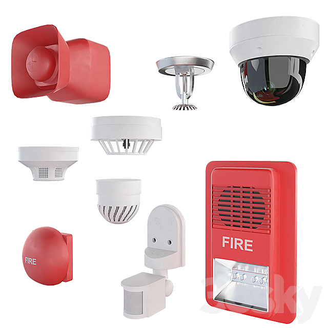 Security and fire alarms Fire extinguishers and sensors 3DS Max Model - thumbnail 3