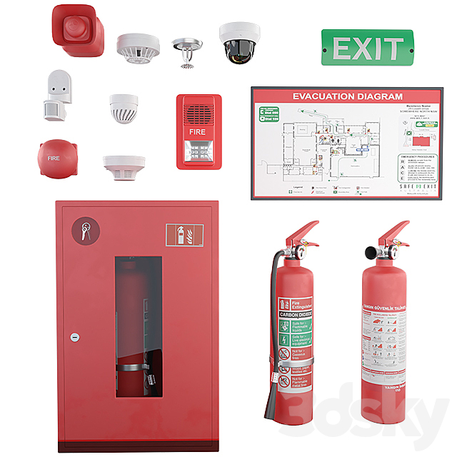 Security and fire alarms Fire extinguishers and sensors 3DS Max Model - thumbnail 4