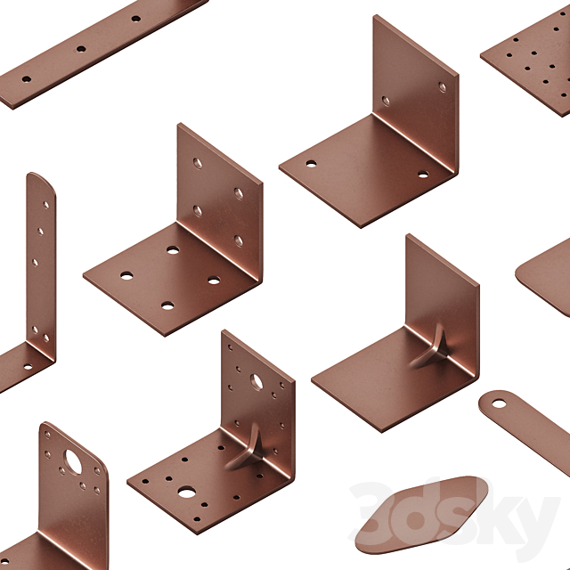 Set of metal corners brackets and fasteners 3DS Max Model - thumbnail 2